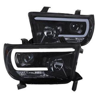 Spec-D® - Driver and Passenger Side Gloss Black/Smoke LED DRL Bar Projector Headlights