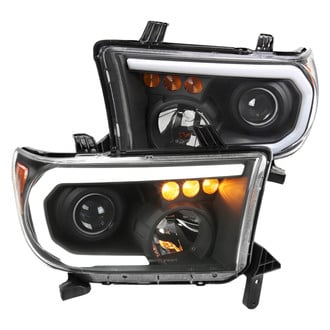 Spec-D® - Driver and Passenger Side Matte Black DRL Bar Projector Headlights with LED Turn Signal