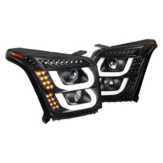 Spec-D® - Driver and Passenger Side Black DRL Bar Projector Headlights with LED Turn Signal