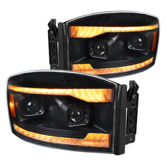 Spec-D® - Switchback Amber LED Strips, Sequential Turn Signals Driver and Passenger Side Black Projector Headlights