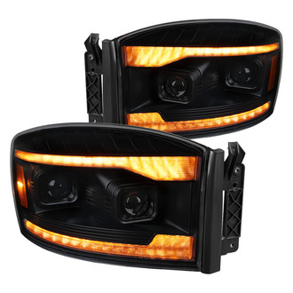 Spec-D® - Switchback Amber LED Strips, Sequential Turn Signals Driver and Passenger Side Black/Smoke Projector Headlights
