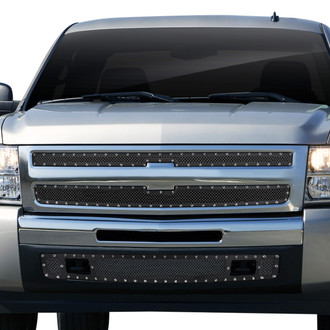 Spec-D® - 3-Pc Rivet Style Black Mesh Main Grille