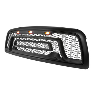 Spec-D® - 1-Pc Rebel Style Matte Black Front Main Hood Grille With Amber LED Lights