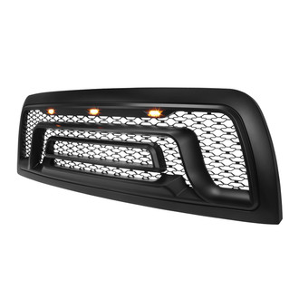 Spec-D® - 1-Pc Rebel Style Matte Black Front Main Hood Grille With Amber LED Lights