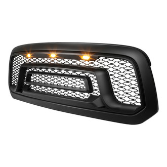 Spec-D® - 1-Pc Rebel Style Matte Black Front Main Hood Grille With Amber LED Lights