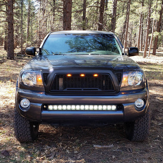 Spec-D® - 1-Pc Matte Black Front Main Grille With Amber LED Lights