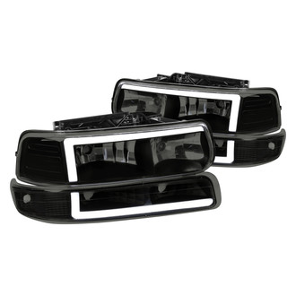 Spec-D® - Driver and Passenger Side Matte Black/Smoke LED DRL Bar Headlights with Turn Signal/Parking Lights