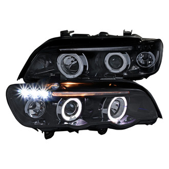 Spec-D® - Driver and Passenger Side Glossy Black/Smoke Dual Halo Projector Headlights with Parking LEDs