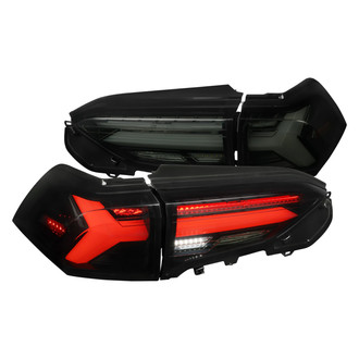 Spec-D® - Driver and Passenger Side Gloss Black/Smoke Sequential Fiber Optic LED Tail Lights