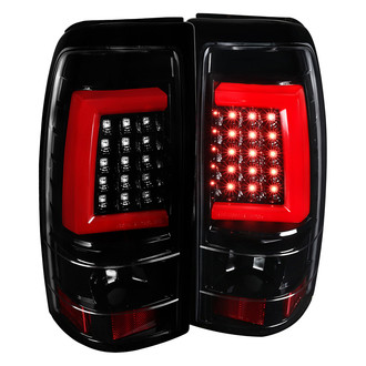 Spec-D® - Driver and Passenger Side Gloss Black/Red C-Shape Fiber Optic LED Tail Lights