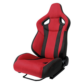 Spec-D® - Bright Red Black Suede Reclinable Racing Seat