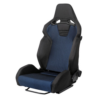 Spec-D® - Black Suede and Bird-Eye Mesh Cloth Reclinable Racing Seat and Harness Slots
