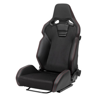 Spec-D® - Black PU and Black Suede Reclinable Racing Seat, with Double Black Stitch