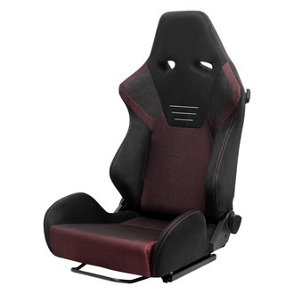 Spec-D® - Black Suede and Red Bird-Eye Mesh Cloth Reclinable Racing Seat, with Double Red Stitch