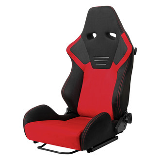 Spec-D® - Bright Red Suede Front Black Suede in Black Reclinable Racing Seat, with Double Red Stitch