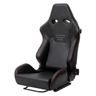 Spec-D® - Black PU Nappa Reclinable Racing Seat, with Double Red Stitch