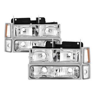 Spyder® - Driver and Passenger Side Chrome Euro Headlights with Turn Signal/Parking and Corner Lights