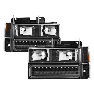 Spyder® - Driver and Passenger Side Black Euro Headlights with LED Turn Signal/Parking and Corner Lights
