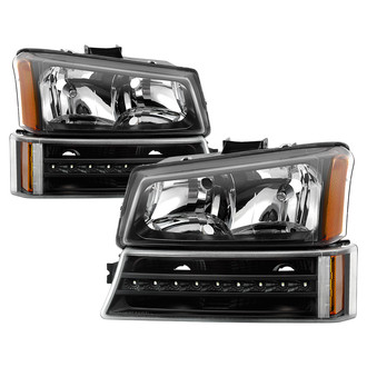 Spyder® - Driver and Passenger Side Black Euro Headlights with LED Turn Signal/Parking Lights