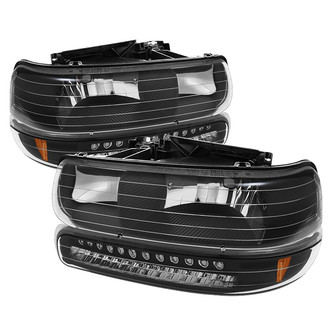 Spyder® - Driver and Passenger Side Black Euro Headlights with LED Turn Signal/Parking Lights