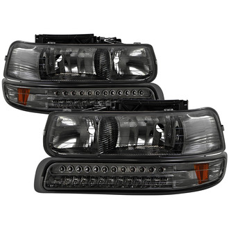 Spyder® - Driver and Passenger Side Chrome/Smoke Euro Headlights with LED Turn Signal/Parking Lights