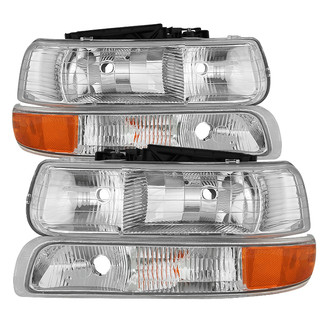 Spyder® - Driver and Passenger Side Chrome Euro Headlights with Turn Signal/Parking Lights