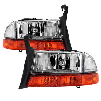 Spyder® - Driver and Passenger Side Chrome Euro Headlights with Amber Bumper Signal Lights