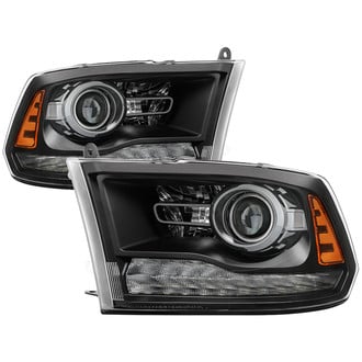 Spyder® - Driver and Passenger Side Black Factory Style Projector Headlights with LED DRL and Turn Signal