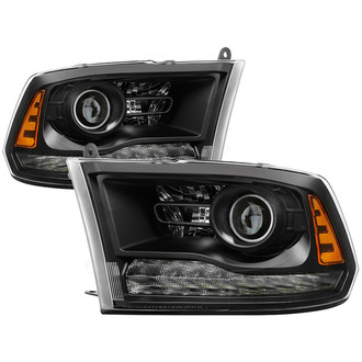 Spyder® HD-JH-DR13-P-BK - Driver and Passenger Side Black Factory Style Projector Headlights with LED DRL and Turn Signal