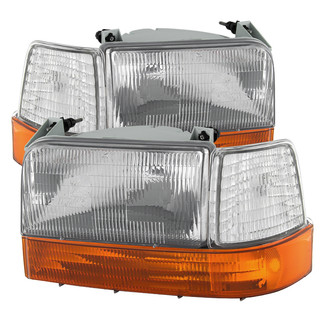 Spyder® - Driver and Passenger Side Chrome Factory Style Headlights with Turn Signal/Parking Lights and Side Markers