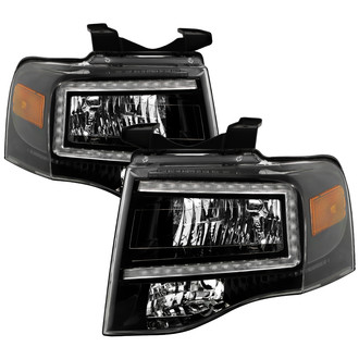 Spyder® - Driver and Passenger Side Black LED Light Tube Euro Headlights with Parking LEDs