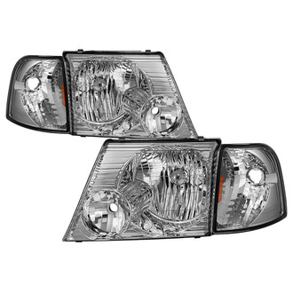 Spyder® - Driver and Passenger Side Chrome Factory Style Headlights with Turn Signal/Corner Lights