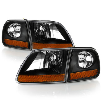 Spyder® - Harley Davidson Style Driver and Passenger Side Black Euro Headlights with Corner Lights