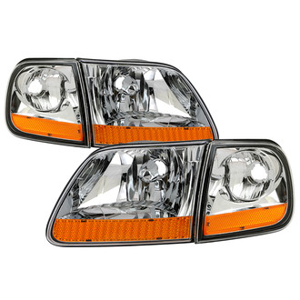 Spyder® - Harley Davidson Style Driver and Passenger Side Chrome Euro Headlights with Corner Lights