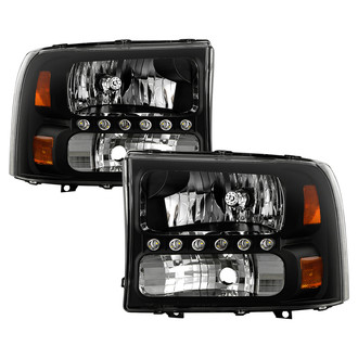 Spyder® - Driver and Passenger Side Black Euro Headlights with Parking LEDs