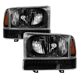 Spyder® - Driver and Passenger Side Black Euro Headlights with LED Turn Signal/Parking Lights