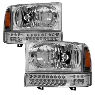 Spyder® - Driver and Passenger Side Chrome Euro Headlights with LED Turn Signal/Parking Lights