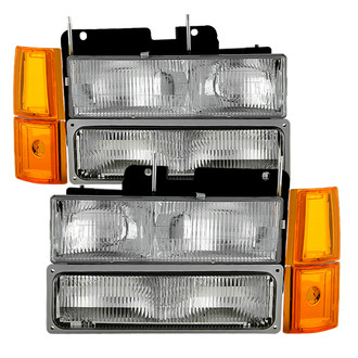 Spyder® - Driver and Passenger Side Chrome Factory Style Headlights with Turn Signal/Parking and Amber Corner Lights