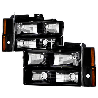 Spyder® - Driver and Passenger Side Black Euro Headlights with Turn Signal/Parking and Corner Lights