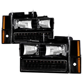 Spyder® - Driver and Passenger Side Black Euro Headlights with LED Turn Signal/Parking and Corner Lights