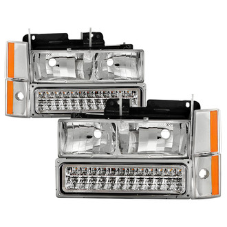 Spyder® - Driver and Passenger Side Chrome Euro Headlights with LED Turn Signal/Parking and Corner Lights