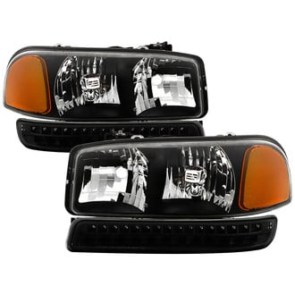 Spyder® - Driver and Passenger Side Black Euro Headlights with LED Turn Signal/Parking Lights