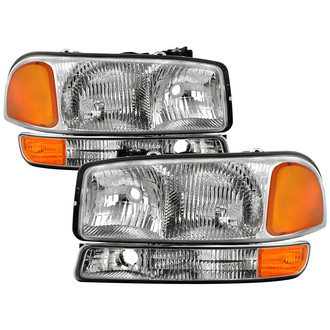 Spyder® - Driver and Passenger Side Chrome Euro Headlights with Amber Bumper Lights
