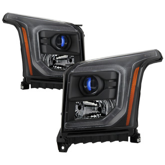 Spyder® - Driver and Passenger Side Black DRL Bar Projector Headlights with LED Turn Signal