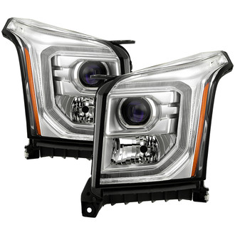 Spyder® - Driver and Passenger Side Chrome Factory Style DRL Bar Projector Headlights with LED Turn Signal