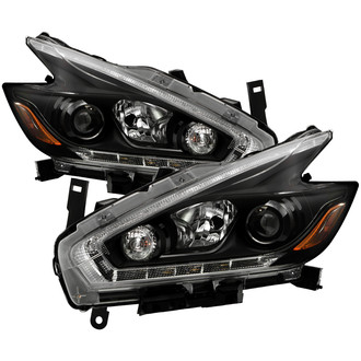 Spyder® - Driver and Passenger Side Black Projector Headlights with LED DRL