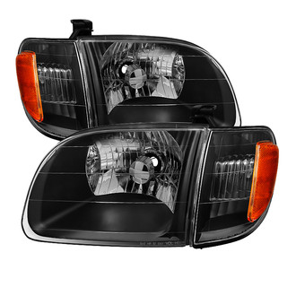 Spyder® - Driver and Passenger Side Black Euro Headlights with Turn Signal/Corner Lights