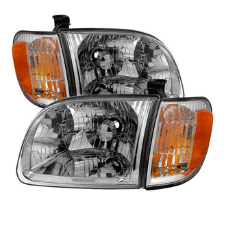 Spyder® - Driver and Passenger Side Chrome Factory Style Headlights with Turn Signal/Corner Lights