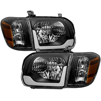 Spyder® - Driver and Passenger Side Black LED Light Tube Headlights with Corner Lights