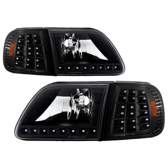 Spyder® - Driver and Passenger Side Black Euro Headlights with LED Turn Signal and Parking